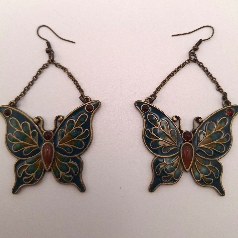 Vintage butterfly earrings enamel gold tone